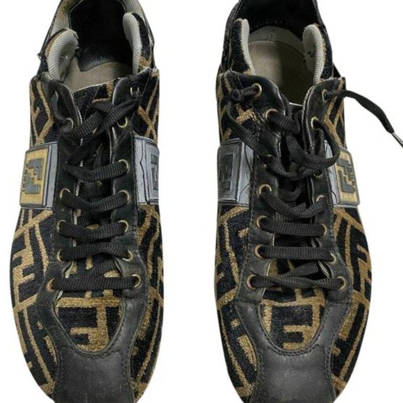 Fendi Shoes - Fendi Tobacco Zucca Print Faux Fur Sneakers